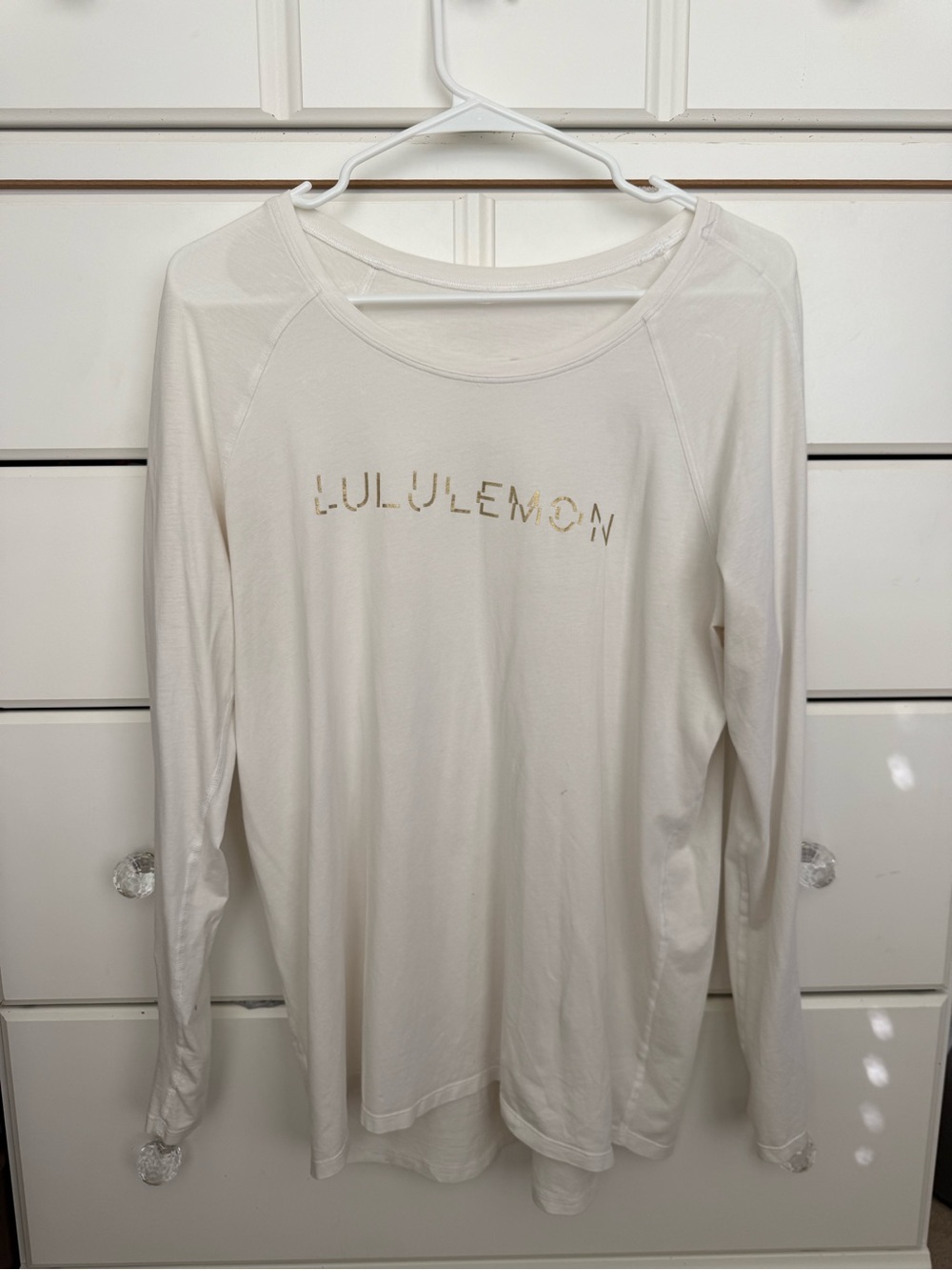 lululemon athletica white  Long Sleeve Logo Tee with Gold Print